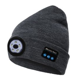 Unisex Bluetooth Beanie Hat with Light;  Built-in Speaker Mic;  Headlamp Cap with Headphones;  Tech Gift for Men Women (Color: grey)